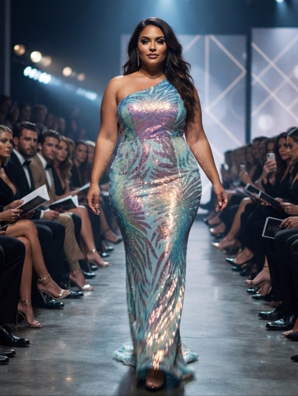 MINT BLUE Holographic one shoulder maxi luxx dress for special occasions